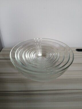 Vintage Duralex France Clear Glass Nesting Mixing Bowls Set of 9 Stackable MCM